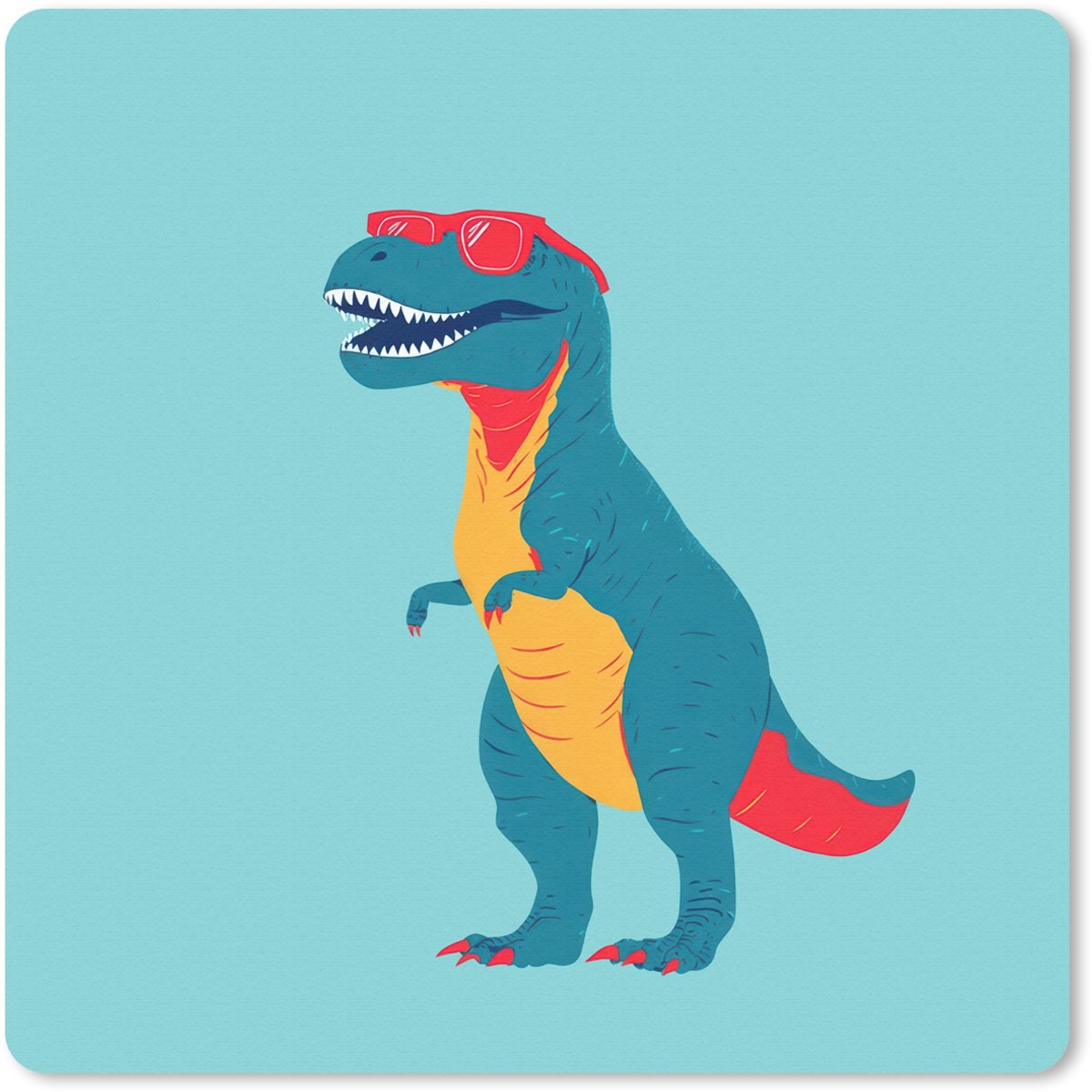 Muismat 20x20 cm - Mousepad Dinosaurus - Blauw - Zonnebril - Muismatten