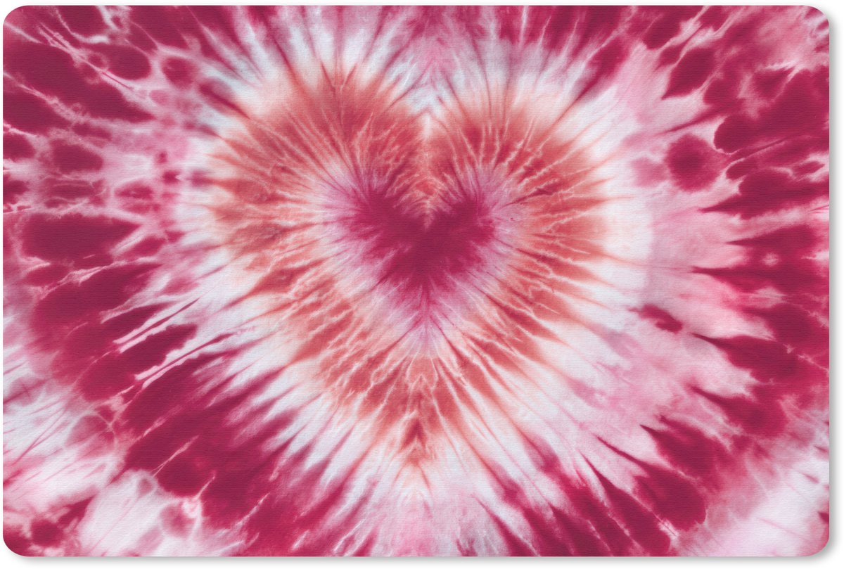 Muismat 27x18 cm - Mousepad Hartvorm - Roze - Tie dye - Muismatten