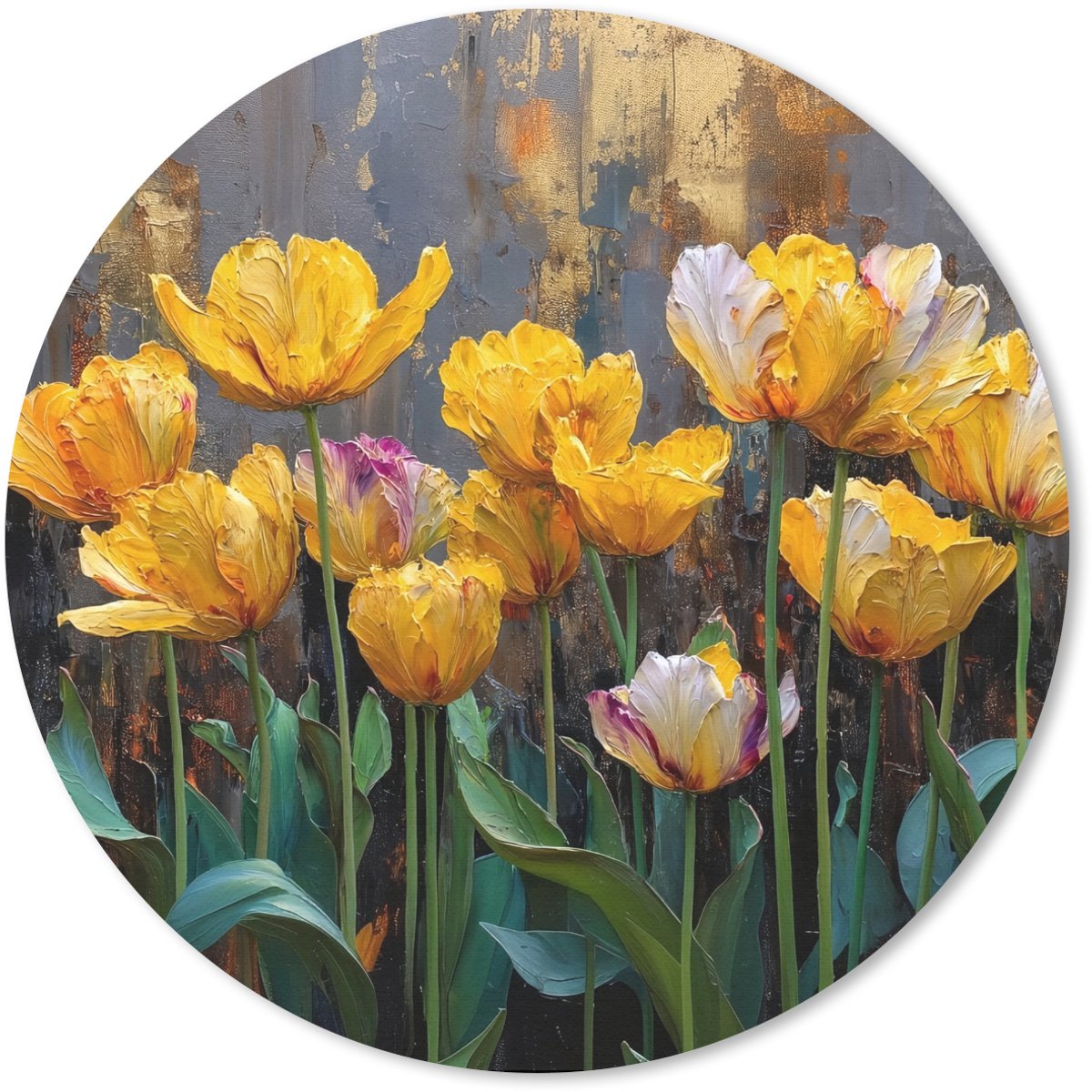 Muismat rond 40x40 cm - Mousepad Tulpen - Geel - Penseelstreken - Abstract - Ronde muismatten
