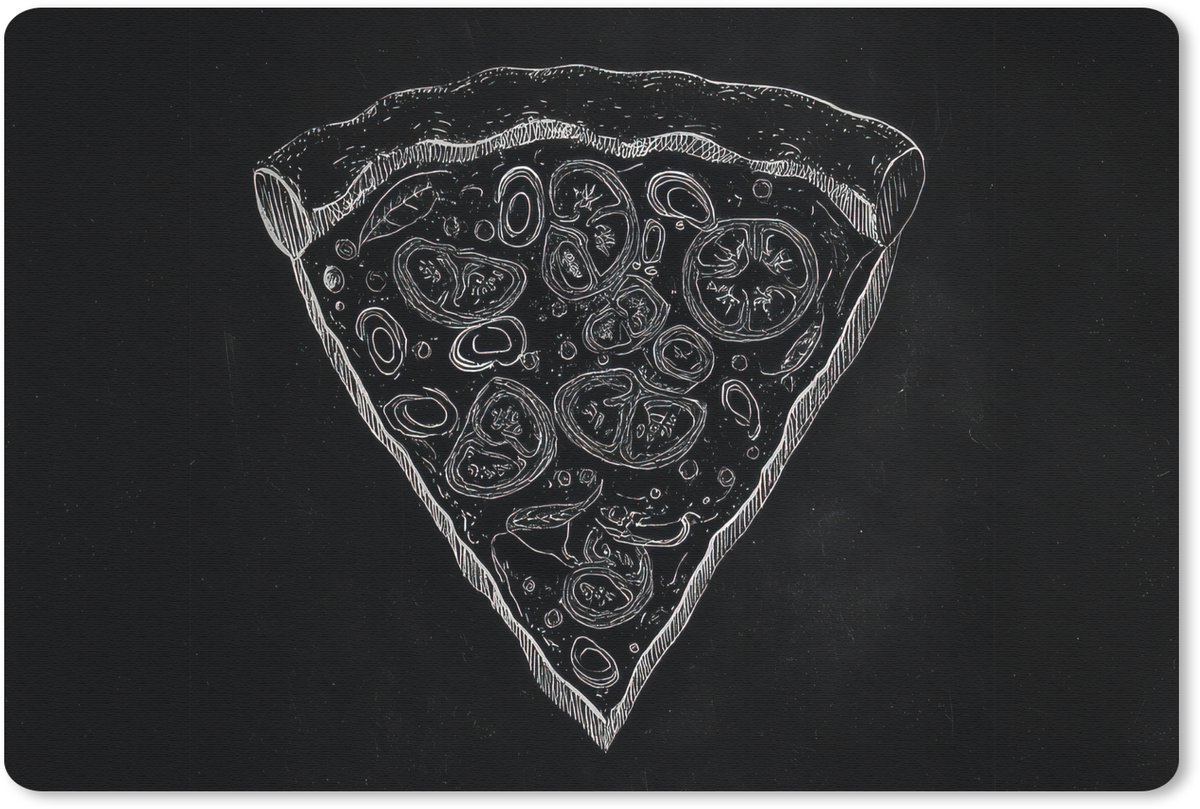 Muismat 27x18 cm - Mousepad Pizzapunt - Toppings - Krijttekening - Muismatten