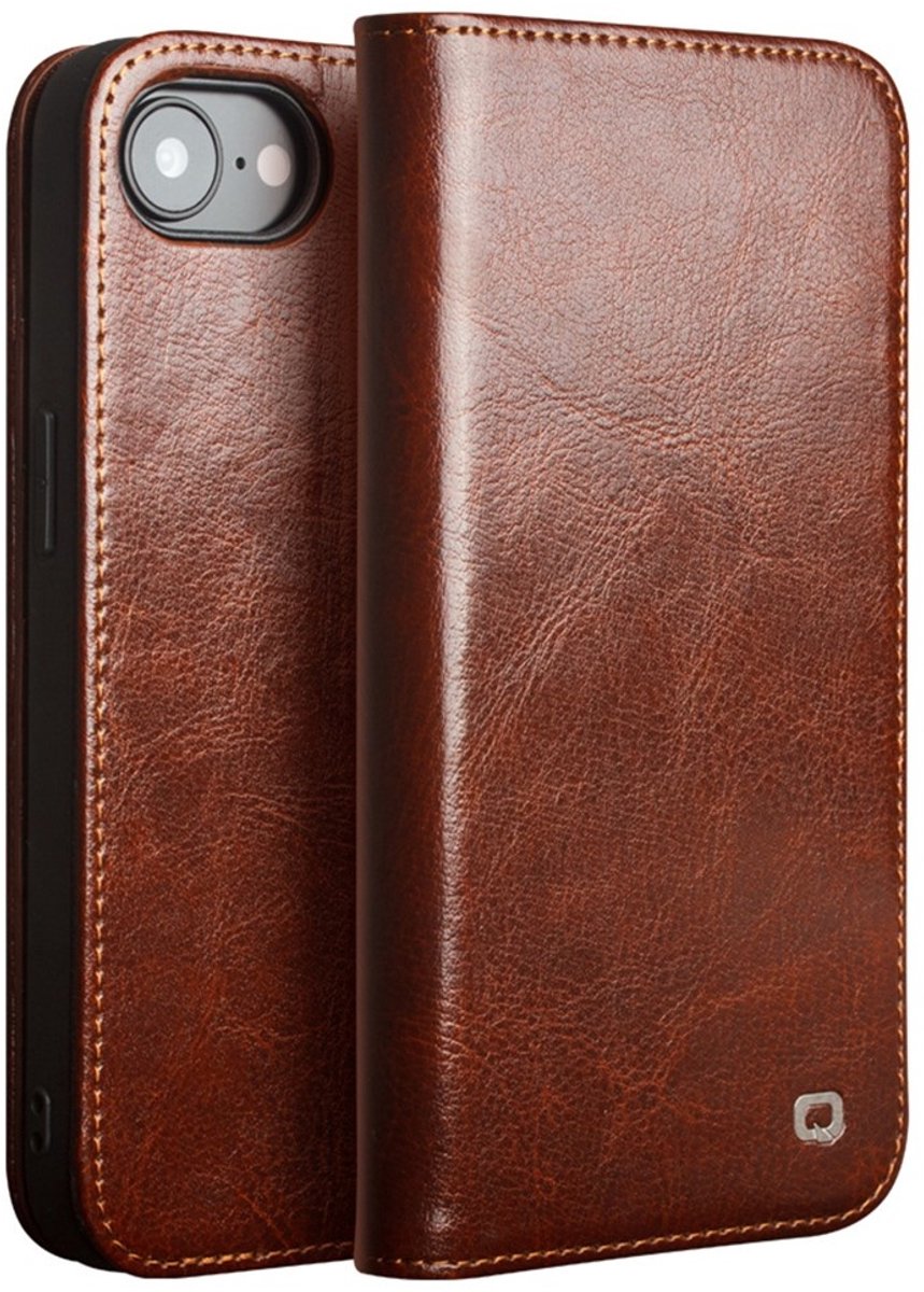 Qialino Geschikt voor iPhone 17e / Geschikt voor iPhone 16e hoesje - Leren bookcase - Bruin