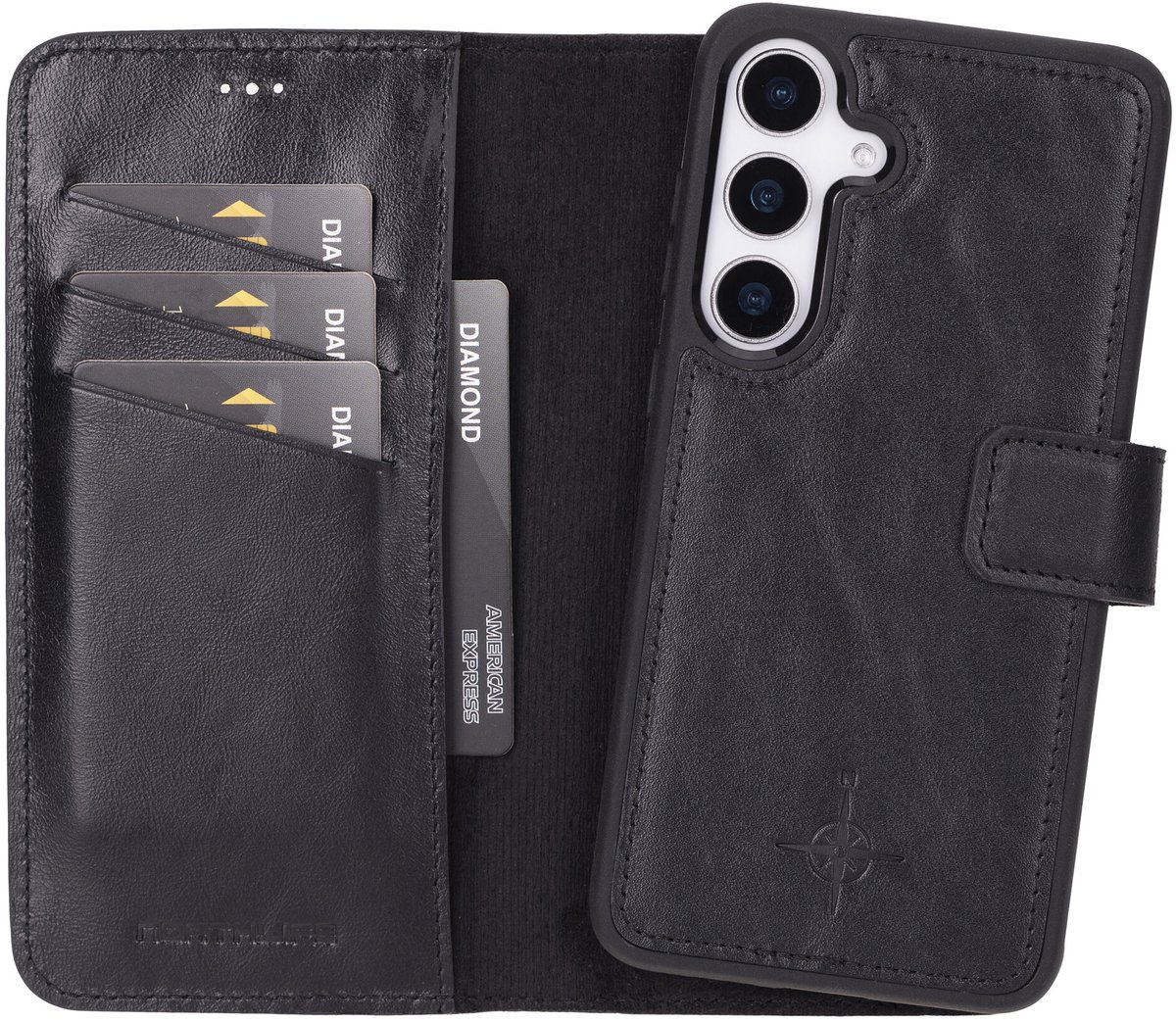 NorthLife Geschikt voor Samsung Galaxy S25 - Leren Afneembare 2-in-1 bookcase telefoonhoes - Zwart