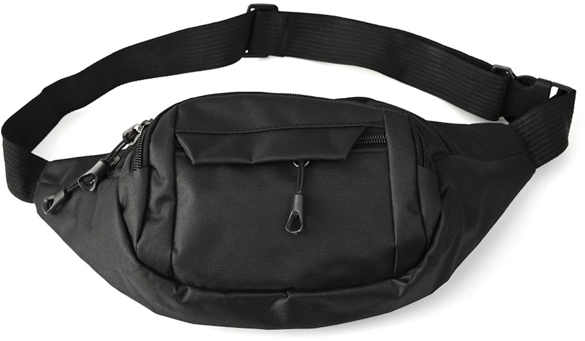 Decopatent - Heuptas - Met 4 Vakken en Ritssluiting - Buideltas Festival, Wandelen & Sport - Money Belt - Unisex Heuptasje Heren & Dames - Compact Outdoor Buideltasje - Afm. 36x10x17 Cm - Kleur: Zwart