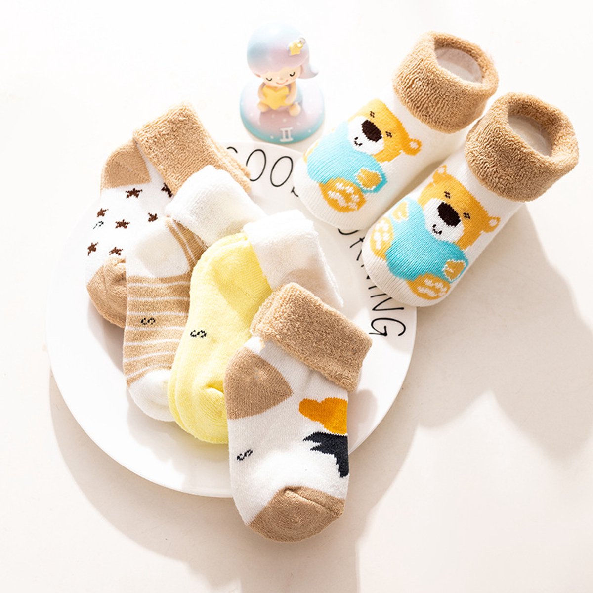 Babysokjes herfst en winter dikke badstof sokken 6-9 maanden 0-1 jaar oude jongens en meisjes pasgeboren katoenen sokken (7-10 cm)