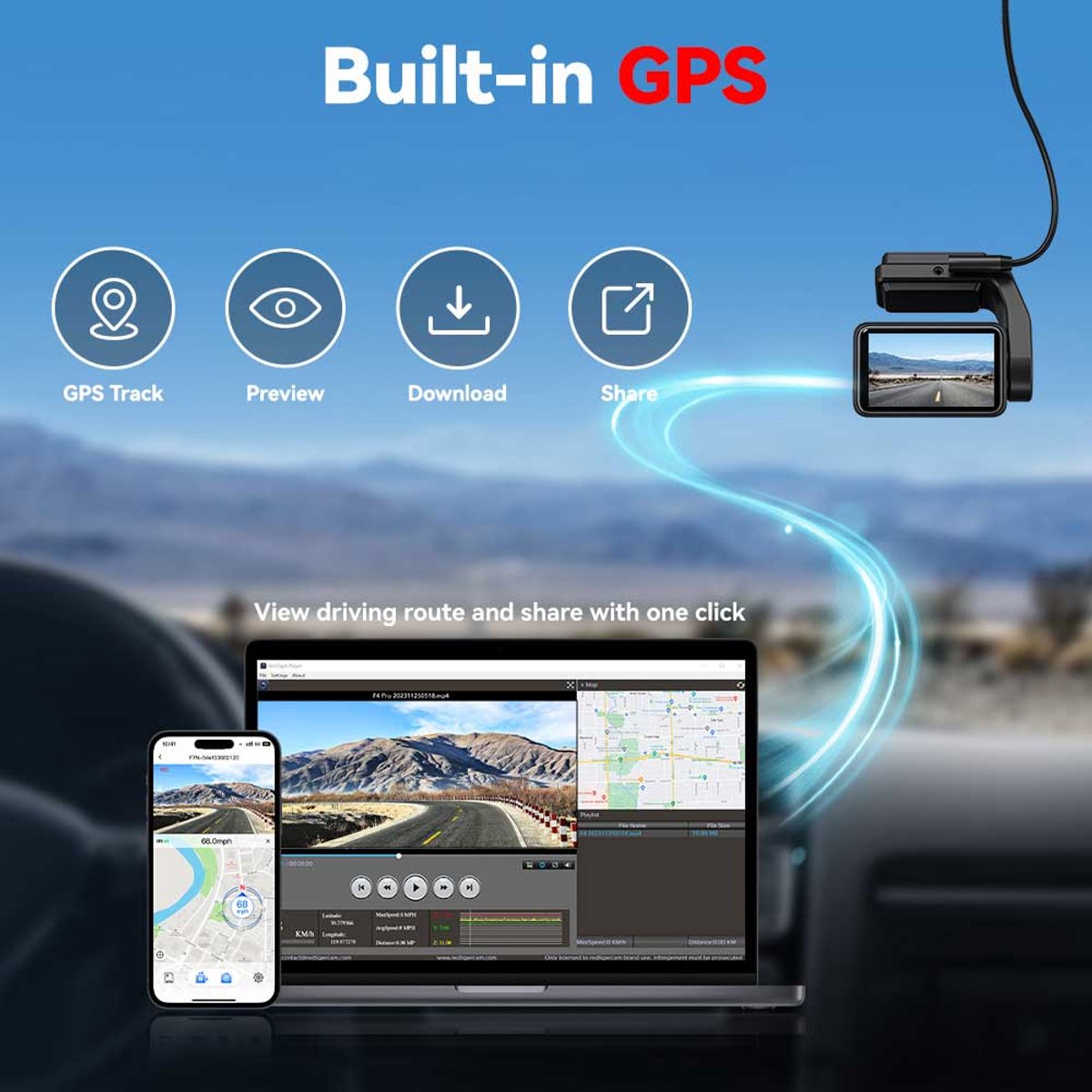 Redtiger F4 Pro 4K Touch Wifi Gps 2CH 128gb dashcam - 2,2 inch touchscreen Lcd - 4K + Full HD resolutie - 128gb Micro SD kaart thumbnail 4