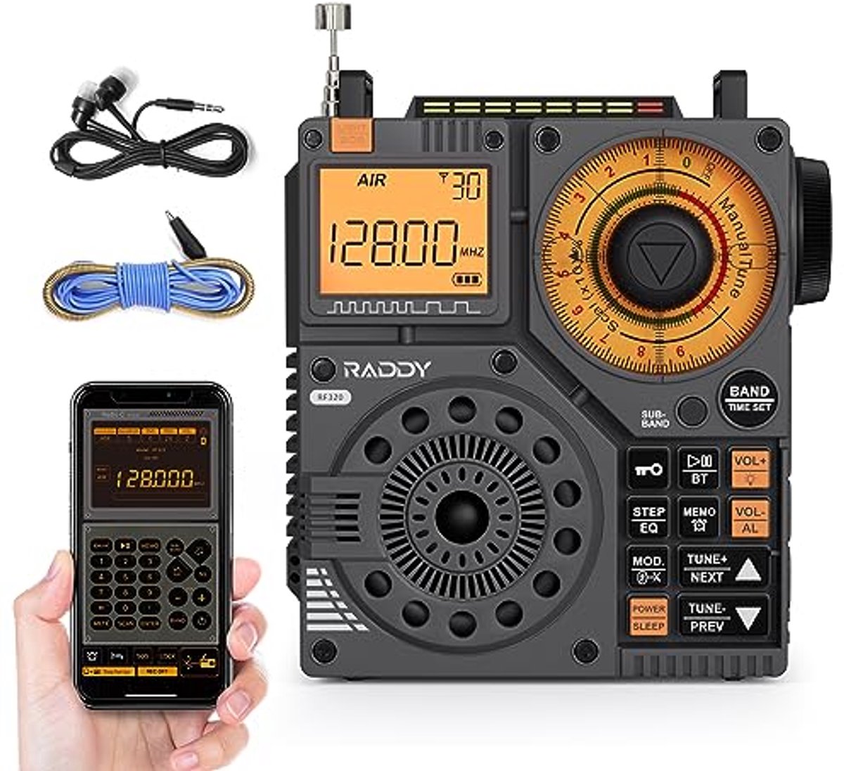 Draagbare kortegolfradio met app-bediening en Bluetooth-ondersteuning