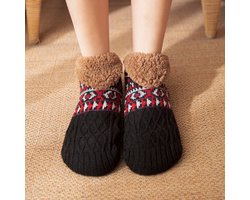 Pluche pantoffels voor mannen en vrouwen, pluche gevoerde nieuwe sokken, warme en antislip wintersokken, pluche thermische sokken,Zwart,XL