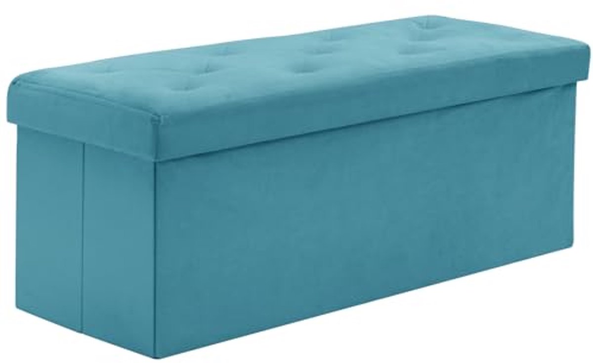 Zitbank met opbergruimte en opvouwbare poef - Fluwelen zitkist voor woonkamer, slaapkamer en hal - Groen 110 x 40 x 40 cm
