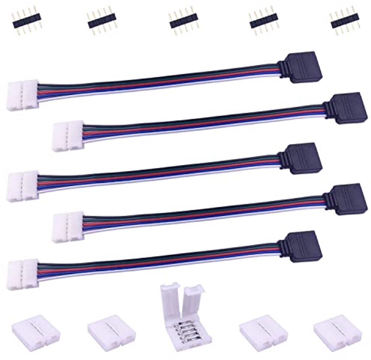 5-polige hoekverbinder voor 12 mm SMD 5050 RGBW ledstrip - snelkoppeling en verlengkabel