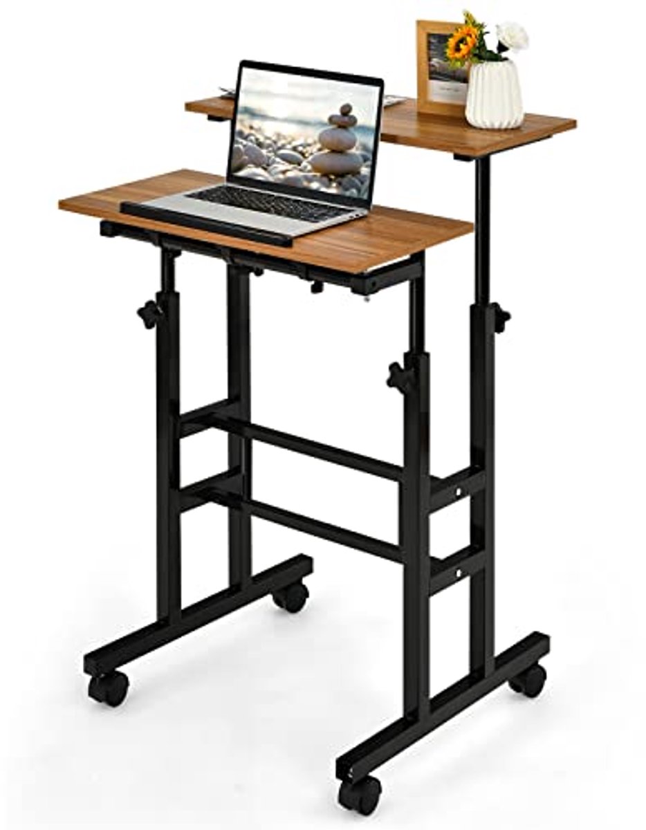 Hoogte verstelbare mobiele laptoptafel met wieltjes voor thuis en kantoor