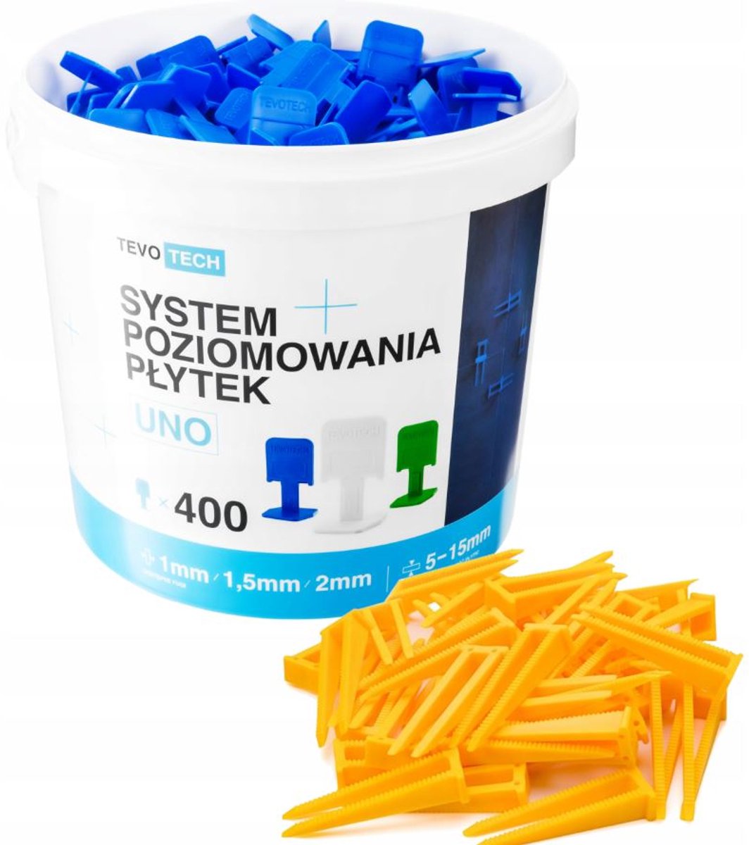 TEVOTECH Tegel Levelling Systeem: 400 Clips + 100 Wiggen Voeg 1.0mm