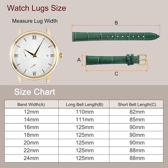 Leren horlogeband 18 mm reliëf patroon - rundleer - groen goud