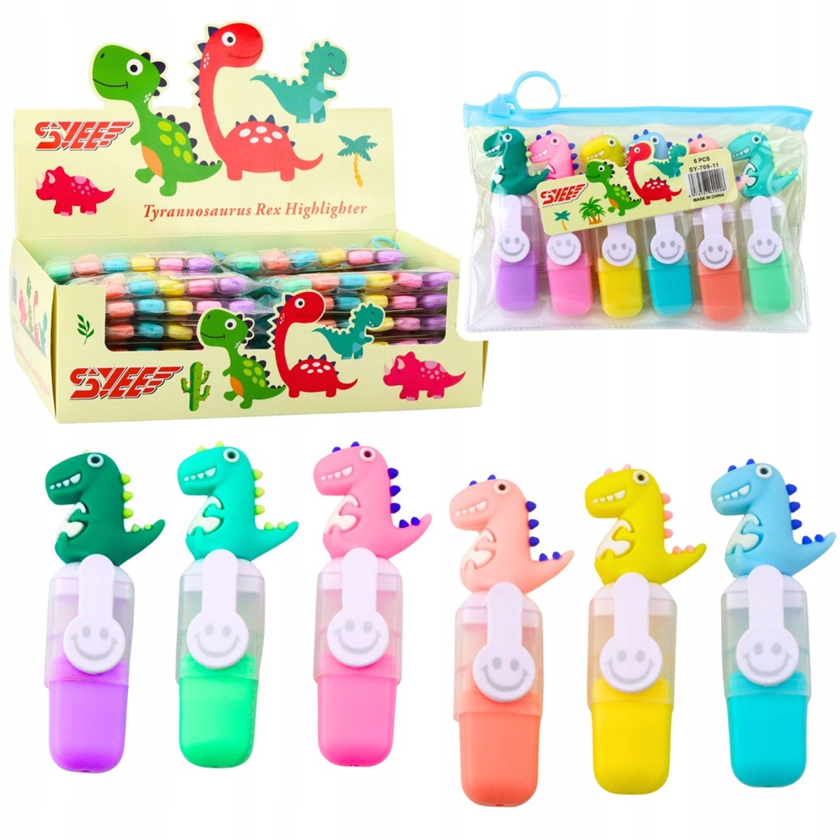 Mini Markeerset Dino 6 Stuks 8cm met Etui