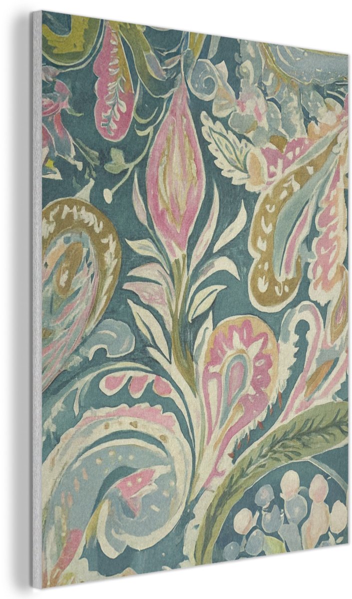 Akoestisch wandpaneel 70x100 cm - Vilt schilderij Patroon - Kleurrijk - Sierlijk - Groen - Akoestische panelen - Geluidsdempende wanddecoratie - Geluidsisolatie woonkamer - Muurdecoratie geluidspanelen