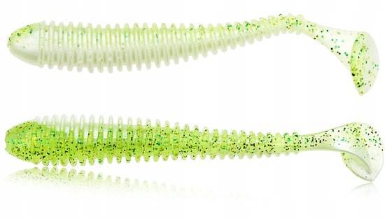 FL Swing Zachte Vis Lure 10 cm 5.5g - Perzik Groen met Glitter — afbeelding 3