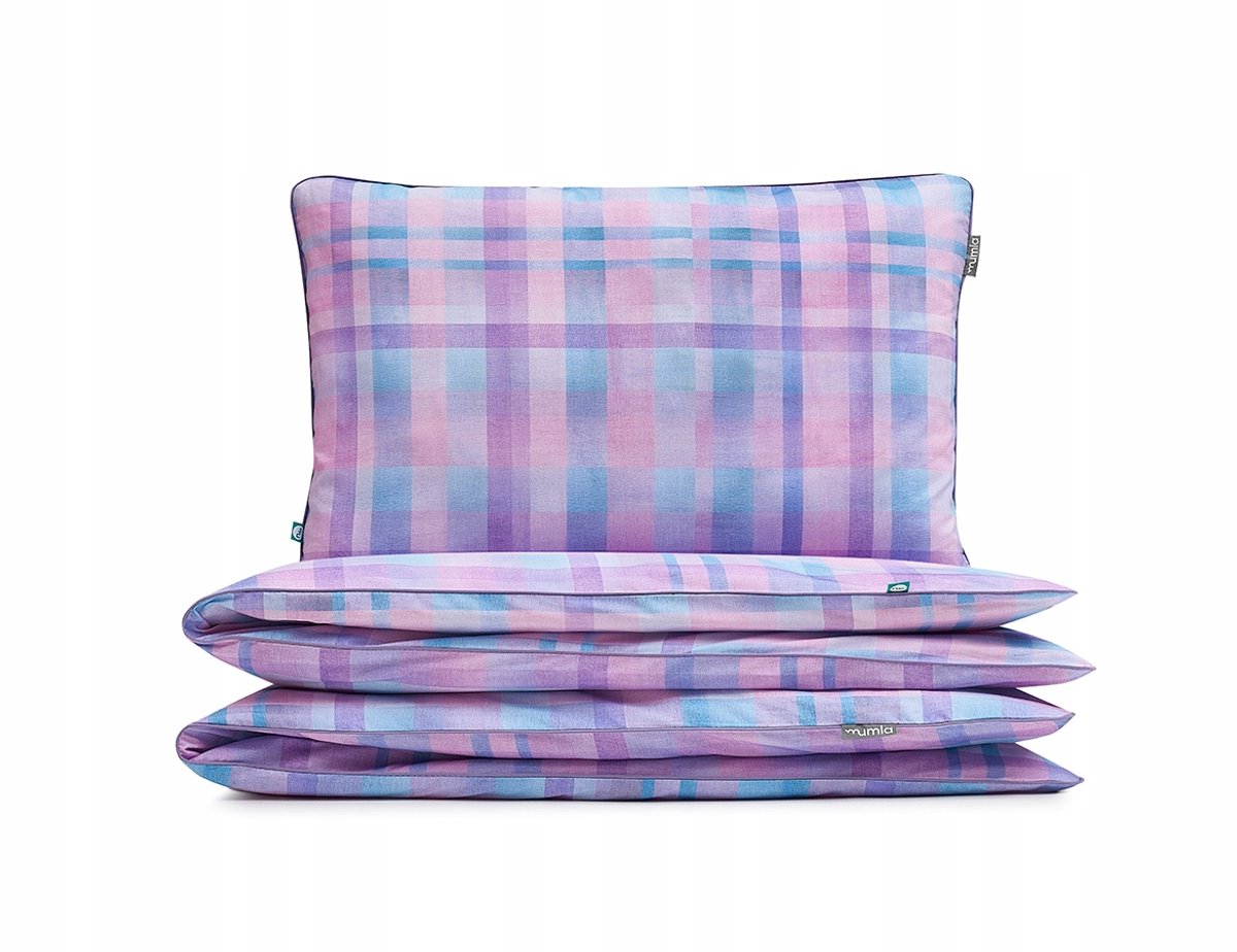 Roze-blauw geruite dekbedovertrekset 200x200cm katoen