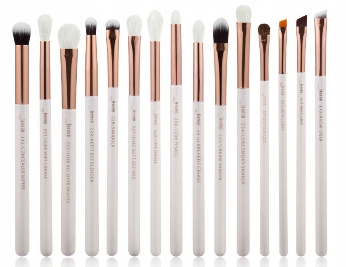 Jessup 15-delige Oog Make-up Kwasten Set T217 Wit/Rosé Goud