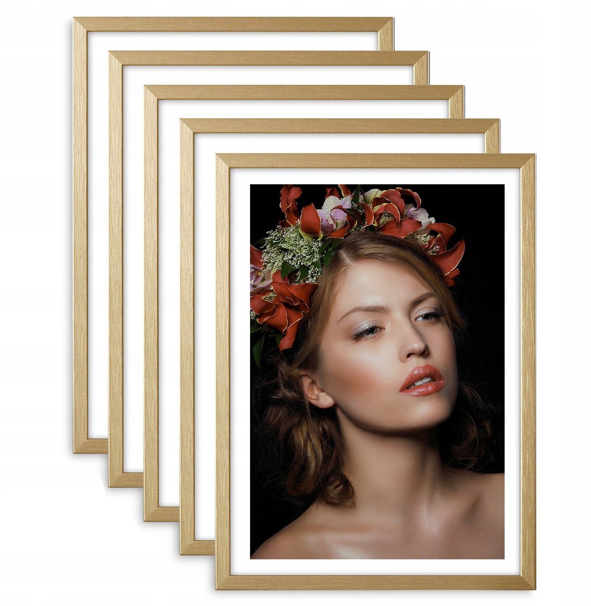 5 Houten Fotolijsten Set 10x15 cm - Goudkleurig