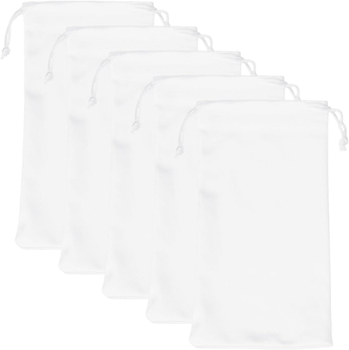 5 stuks brillenkoker van zachte microvezel - opbergtas voor zonnebril - draagbare tas met trekkoord voor mobiele telefoon - bril - sieraden - wit