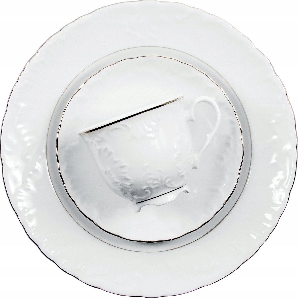 Merkloos Luxe Koffieservies voor 12 Personen, 39 Delen, Wit Porselein met Platina