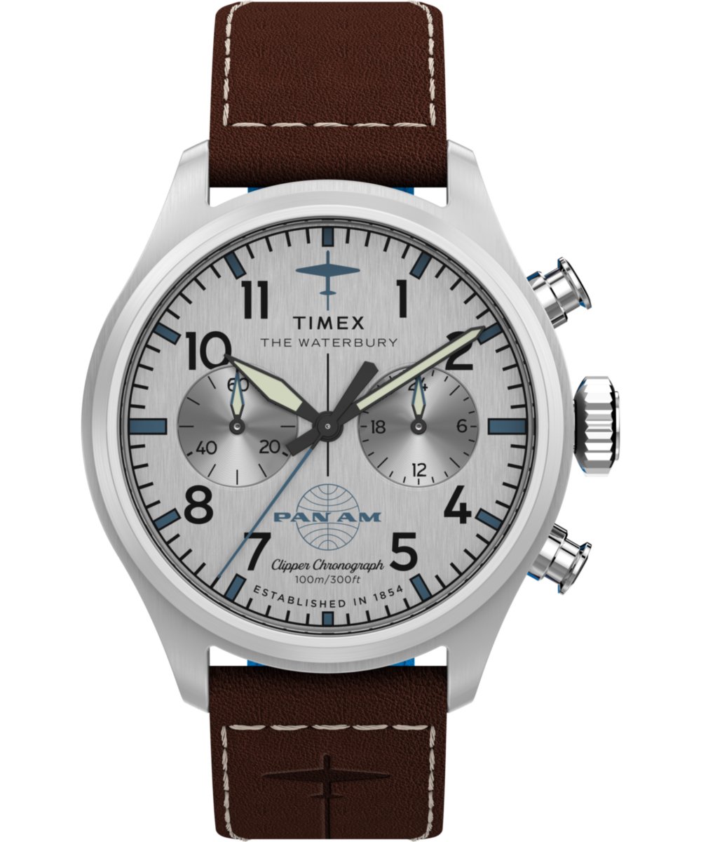 Timex Waterbury X Pan Am TW2Y38700 Horloge - Leer - Bruin - Ø 41 mm