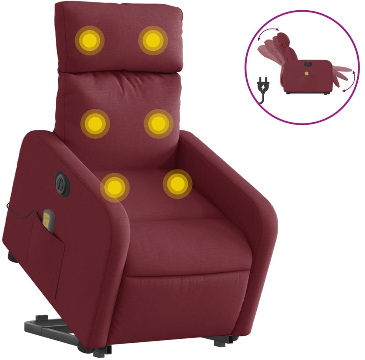 vidaXL Sta-op-massagestoel - elektrisch - verstelbaar - stof - wijnrood