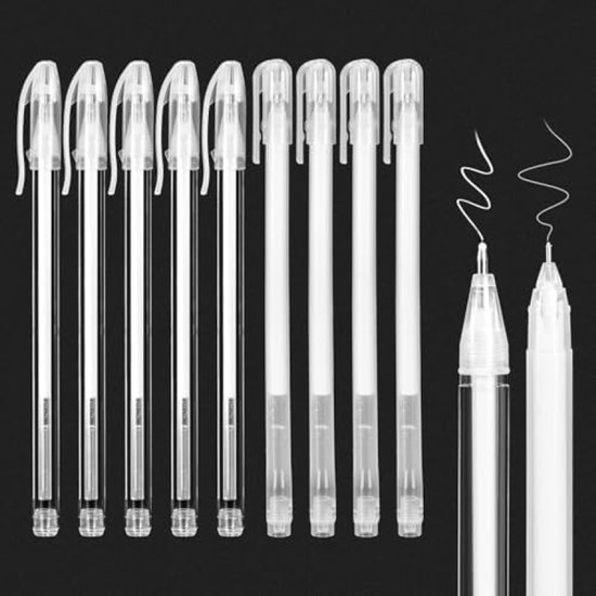 PromoHome Set van 9 Witte Gelstiften – Fineliner Pen Set – Waterbestendige Witte Markeerstiften voor Tekenen, Schilderen en Kunstprojecten – 0,8 mm en 0,6 mm Puntdikte