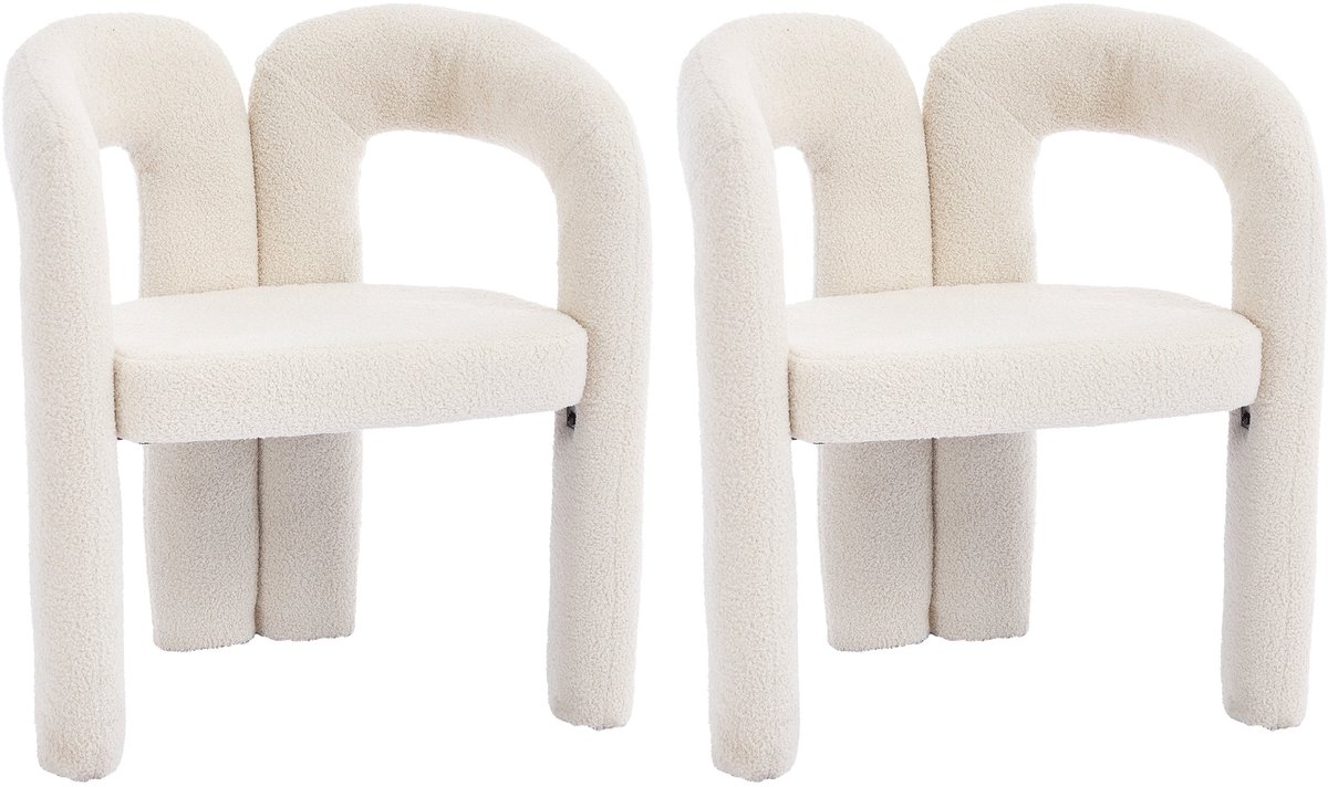 Merax Teddy Bouclé Stoelen Set van 2 – Beige – Fauteuils met Armleuningen – 61×52×71 cm – 150 kg