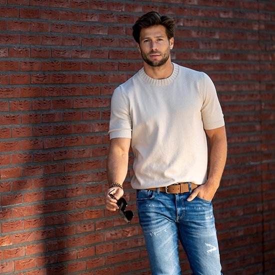 DTCH. FIT Ceintures Homme Nubuck Jaxx & Cuir Mason - Riem Cognac & Marron Foncé - Ceinture Jeans - Taille ceinture 95cm - Longueur totale 110cm - 2 Pièces