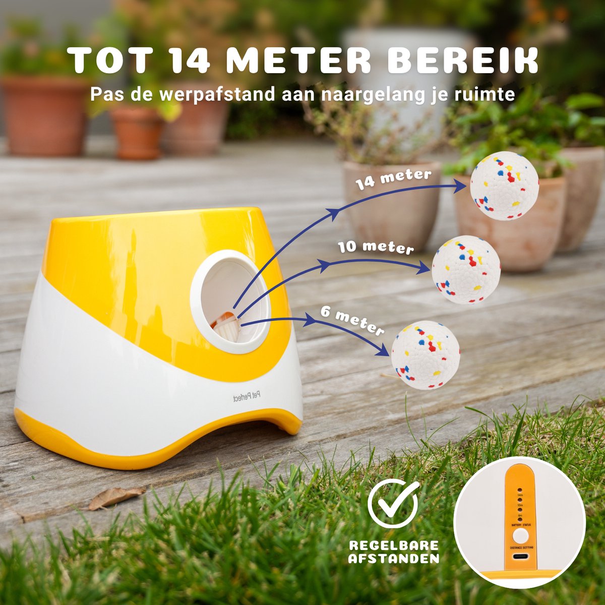 Pet Perfect Automatische Ballenwerper M - Hondenspeelgoed - Oplaadbaar - Incl. 3 ETPU ballen - 3 Werpafstanden - Geel thumbnail 5