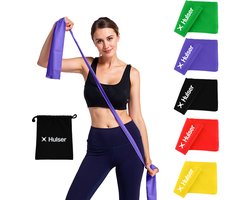 Hulser Lange Resistance band set 5-delig - 4,5 tot 27 kg - 200 cm - Stretch elastiek - Fitness weerstandsband - Thera band - Theraband - Weerstandselastiek - Pilates bands - Oefenband
