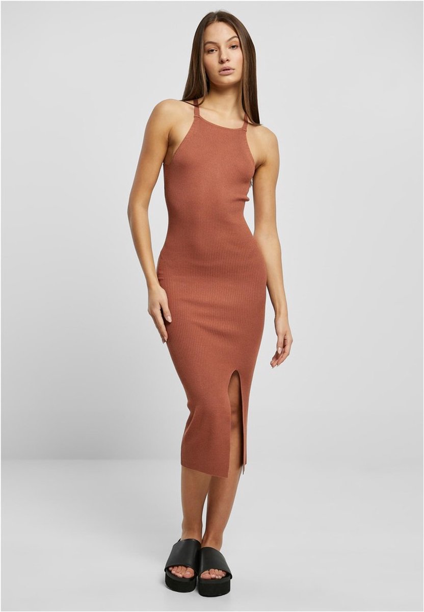 Urban Classics Midi Rib Knit Crossed Back Lange jurk 3XL Oranje
