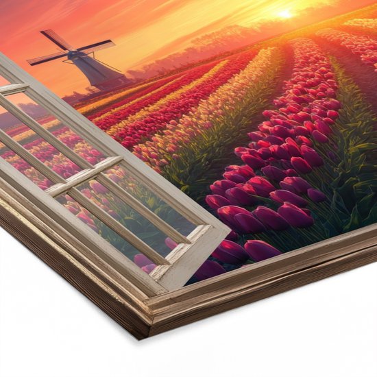 Poster in lijst - Fotolijst 30x20 cm - Posters - Doorkijk - Tulpen - Zonsondergang - Bloemen - Kleurrijk - Posterlijst zwart - Decoratie - Wanddecoratie woonkamer - Muurdecoratie slaapkamer