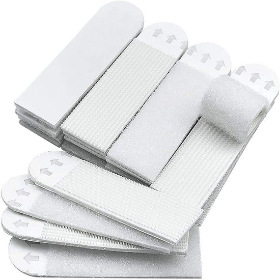 Velcro Foto Ophangstrips - 24 Paar - Foto-ophanghaken Zonder Spijkers - Zelfklevende Fotohangers - Nylon - Verwijderbare Lijmstrips - voor Schilderijen en Decoraties - 19*70mm/19*92mm - Wit