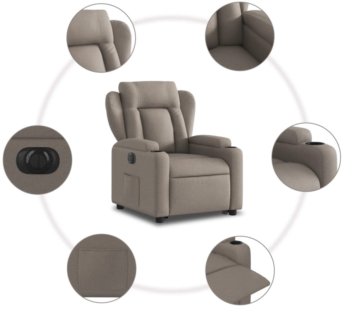 vidaXL - Sta-op-stoel - elektrisch - verstelbaar - stof - taupe – foto 7