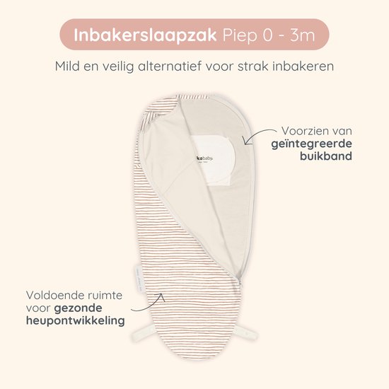 Puckababy Piep Inbakerslaapzakje baby (0-3m) - Hazel Stripes - Katoen TOG 0.5 - Zomerslaapzak van Puckababy — afbeelding 2