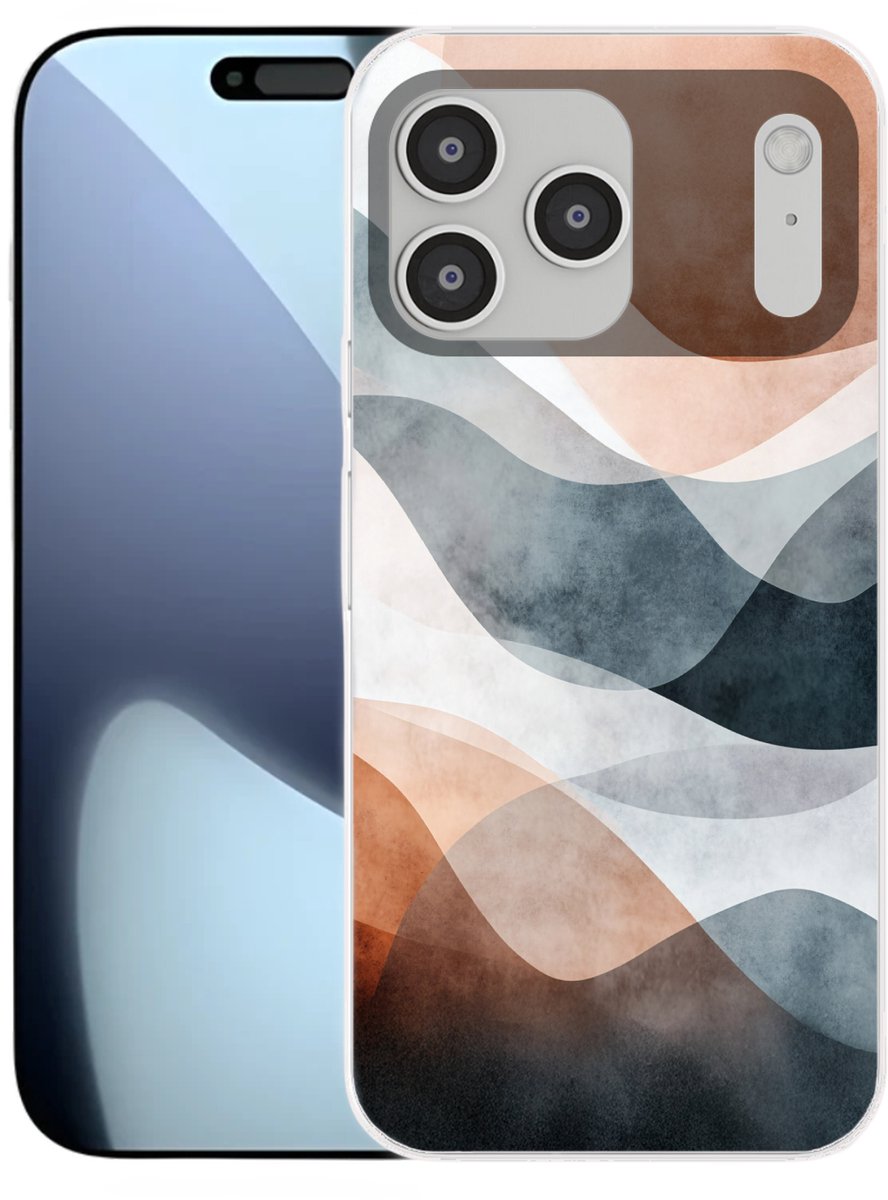 Telefoonhoesje Geschikt voor iPhone 17 Pro Max hoesje - Abstract - Golven - Blauw - Siliconen Telefoonhoesje Telefoonhoesje