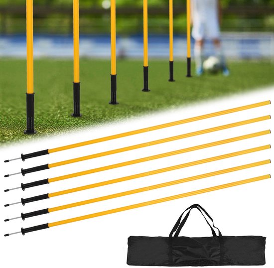 Foto: Voetbal trainingspalen agility poles slalom pionnen wendbaarheid spelershulpmiddel 6 stuks set 180 cm lang duurzaam kunststof inclusief draagtas