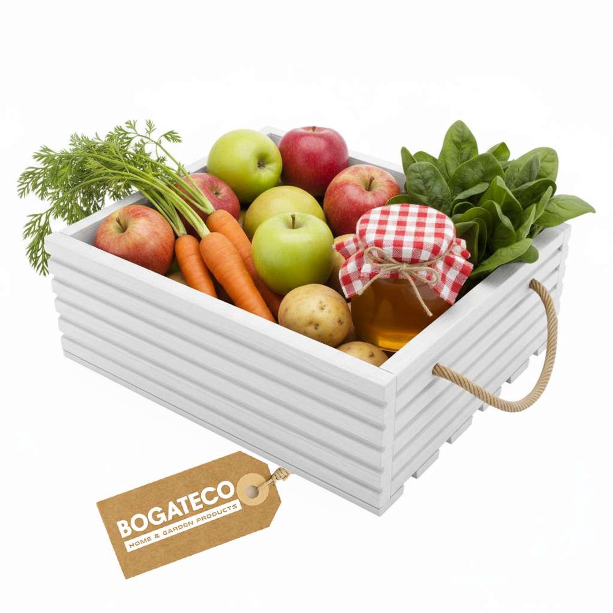 BOGATECO Houten kist Natuur 40x35x14,5 cm Houten kist Decoratie Houten doos Fruitkist Groentekist Houten kist voor opslag Opbergdoos Kist Hout Cadeau Decoratie Wijnkist WIT