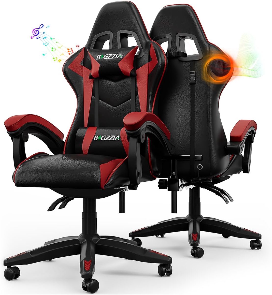 Bigzzia Gamingstoel met Bluetooth-luidspreker - Gamingstoel met lendensteun - Verstelbare en draaibare bureaustoel met een draagvermogen van 150 kg - Volwassenen Kinderen