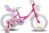 JOYSTAR Unicorn Meisjesfiets 18 Inch – Met Poppenzitje, Mandje & Zijwieltjes – Kinderfiets 5 tot 8 Jaar (114-145 cm) – Fuchsia