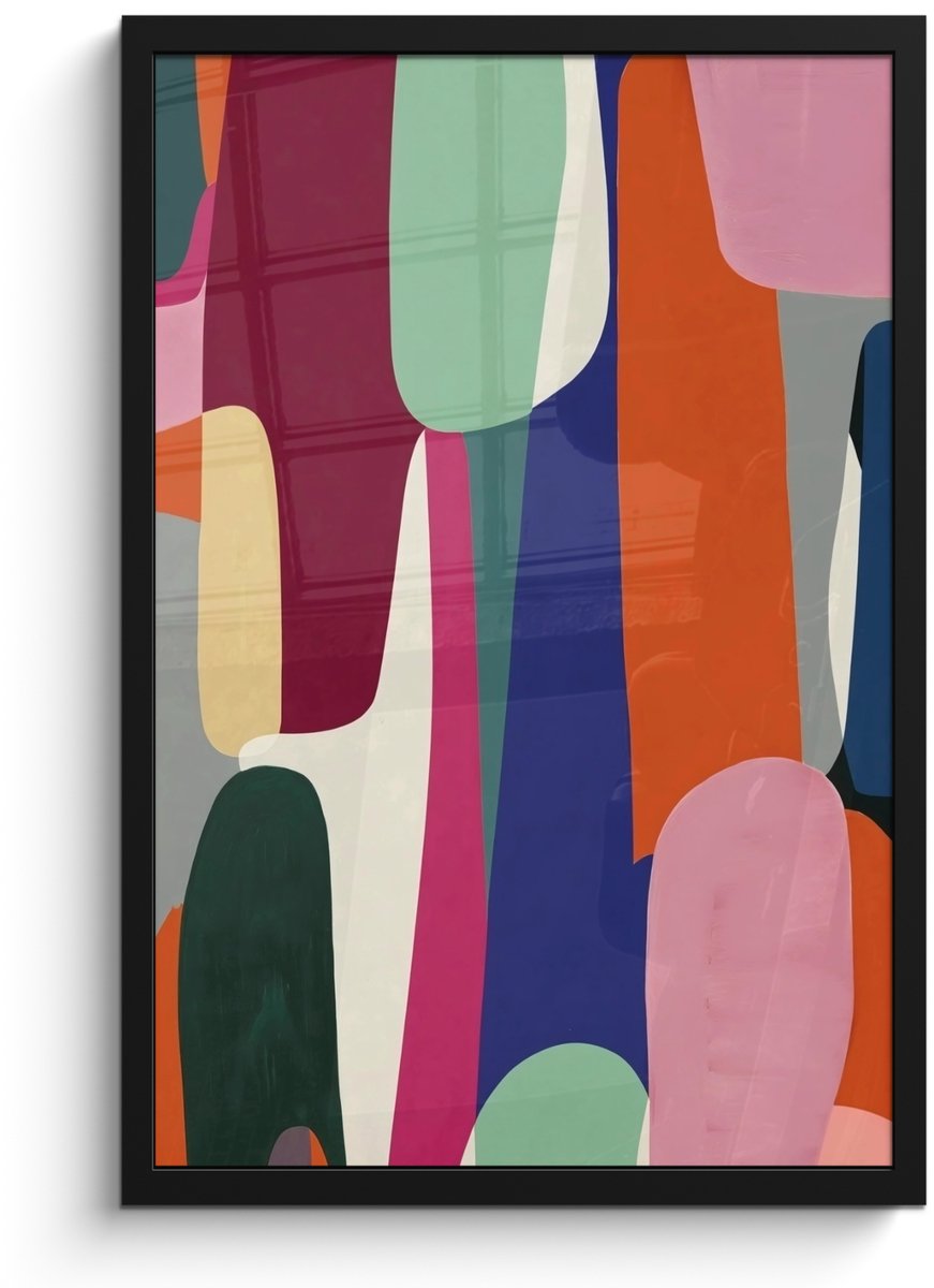 FrameYourWall Poster in lijst - Fotolijst 40x60 cm - Posters - Vormen - Ritmisch - Kleuren - Abstract - Posterlijst zwart - Decoratie - Wanddecoratie woonkamer - Muurdecoratie slaapkamer Vormen - Kleurrijk