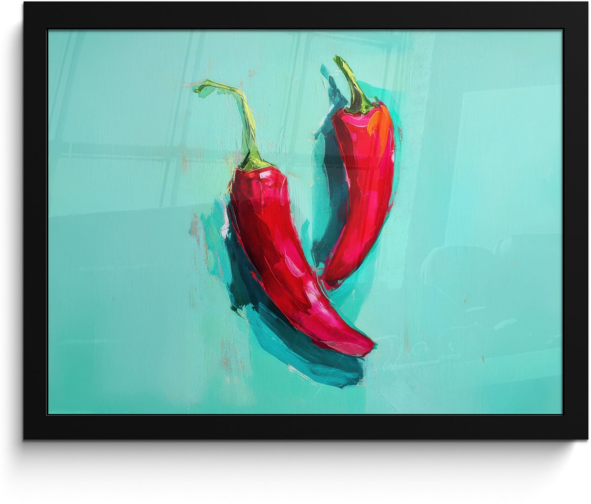FrameYourWall Poster in lijst - Fotolijst 40x30 cm - Posters - Chilipepers - Geverfd - Rood - Posterlijst zwart - Decoratie - Wanddecoratie woonkamer - Muurdecoratie slaapkamer