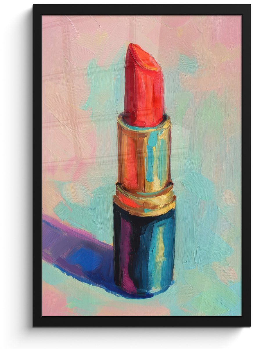 FrameYourWall Poster in lijst - Fotolijst 40x60 cm - Posters - Lippenstift - Rood - Penseelstreken - Posterlijst zwart - Decoratie - Wanddecoratie woonkamer - Muurdecoratie slaapkamer