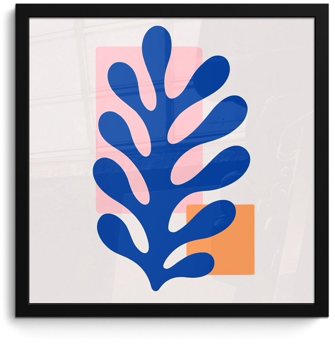 FrameYourWall Poster in lijst - Fotolijst 40x40 cm - Posters - Abstract - Blad - Blauw - Rechthoeken - Posterlijst zwart - Decoratie - Wanddecoratie woonkamer - Muurdecoratie slaapkamer
