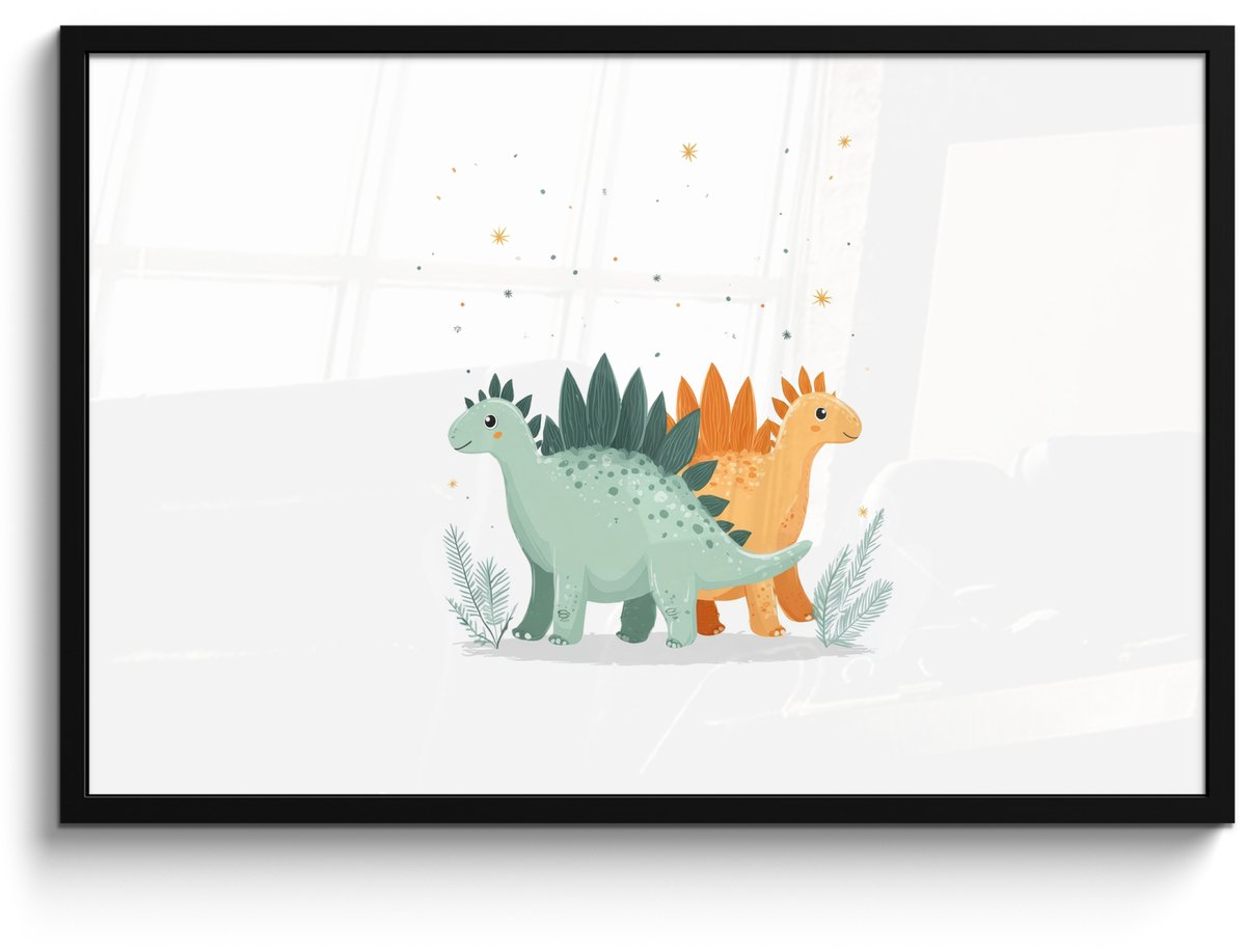 FrameYourWall Poster in lijst - Fotolijst 90x60 cm - Posters - Planten - Sterren - Dinosaurussen - Oranje - Posterlijst zwart - Decoratie - Wanddecoratie woonkamer - Muurdecoratie slaapkamer