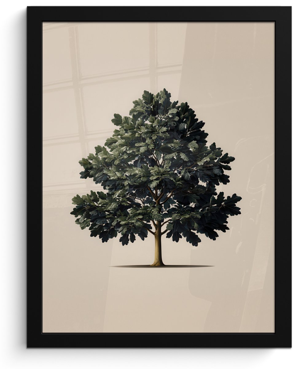 FrameYourWall Poster in lijst - Fotolijst 30x40 cm - Posters - Eikenboom - Schaduw - Egaal - Posterlijst zwart - Decoratie - Wanddecoratie woonkamer - Muurdecoratie slaapkamer Eikenboom - Egaal