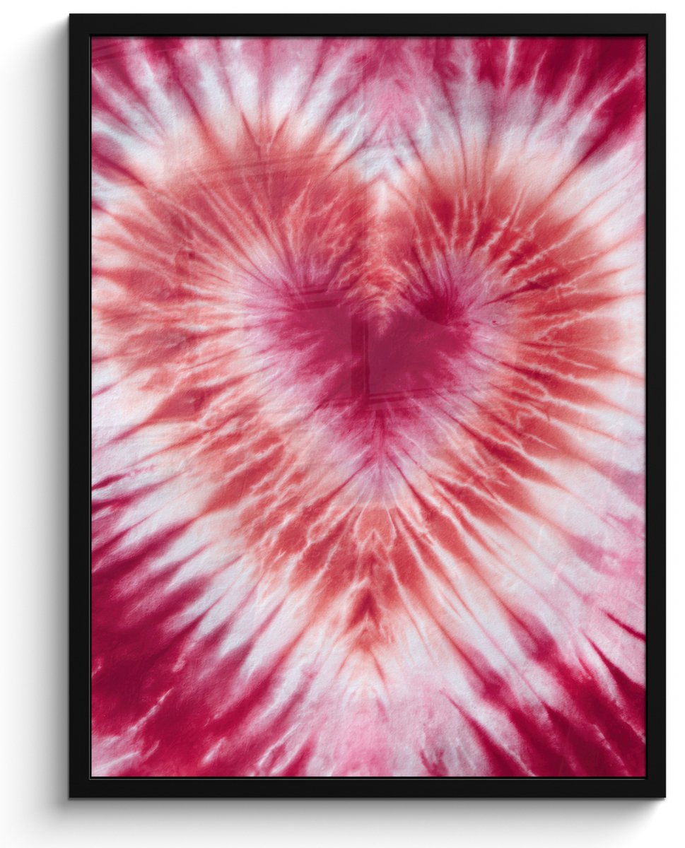 FrameYourWall Poster in lijst - Fotolijst 60x80 cm - Posters - Hartvorm - Roze - Tie dye - Posterlijst zwart - Decoratie - Wanddecoratie woonkamer - Muurdecoratie slaapkamer
