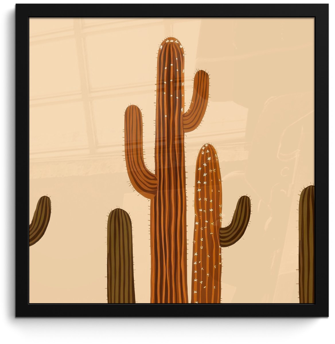 FrameYourWall Poster in lijst - Fotolijst 40x40 cm - Posters - Cactus - Woestijn - Zand - Bruin - Posterlijst zwart - Decoratie - Wanddecoratie woonkamer - Muurdecoratie slaapkamer