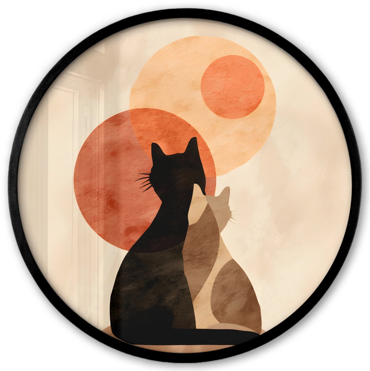 FrameYourWall Poster in lijst Rond - Fotolijst 40x40 cm - Posters - Katten - Zwart - Abstract - Cirkels - Ronde posterlijst zwart - Decoratie - Wanddecoratie woonkamer - Muurdecoratie slaapkamer Katten - Abstract